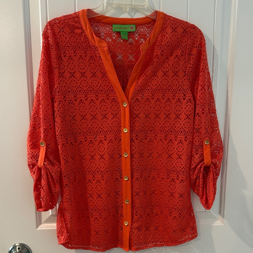 Island Republic Vibrant Orange Lace Blouse